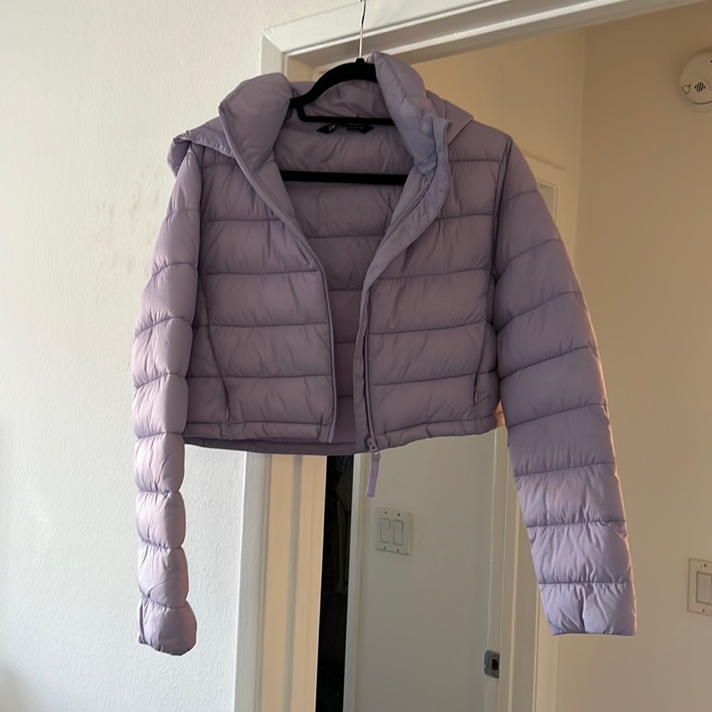 Lilac color cropped puffer jacket Zara